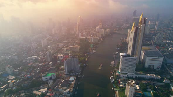 4K : Aerial city view of Bangkok downtown, Flying over Bangkok, Thailand.
