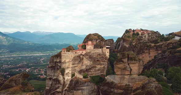 Aerial View Of The Mountains And Meteora Monasteries In Greece