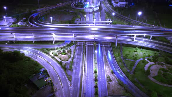 4K aerial Top view from drone, night traffic in Bangkok