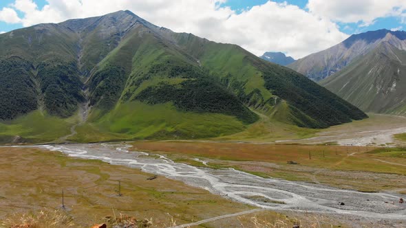 River Flows In Spring In Kazbegi National Park