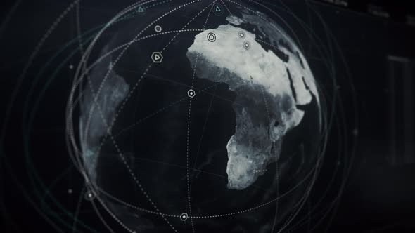 Futuristic Globe Navigation Interface Connects To Data Collection Satellite alt