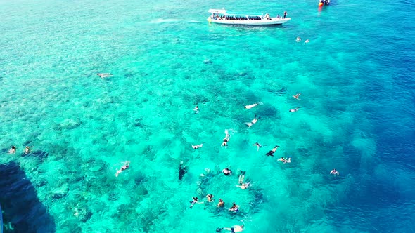 Luxury aerial island view of a summer white paradise sand beach and blue sea background 