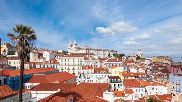 4K timelapse of Lisbon rooftop from Portas do sol viewpoint - Miradouro in Portugal - UHD