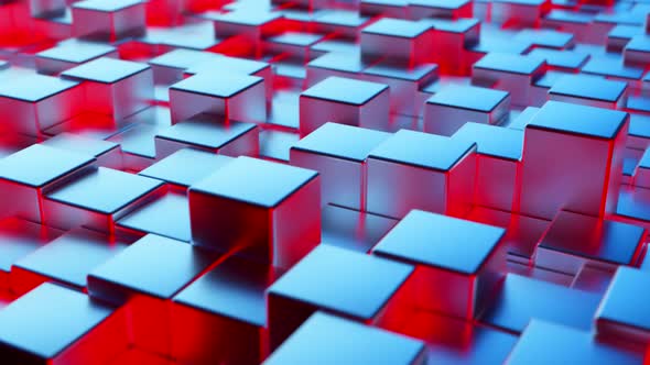 Abstract Blue Red Metallic Background From Cubes
