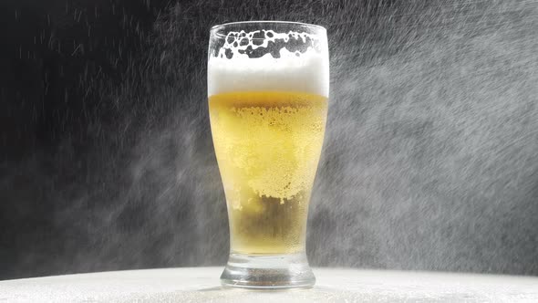 Cold Beer In A Glass With Water Drops. Craft Beer Close Up. Like rain water