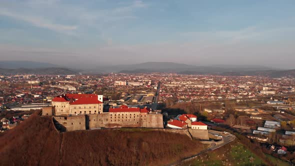 Beautiful Evening View from Above of The Castle Palanok in Mukachevo