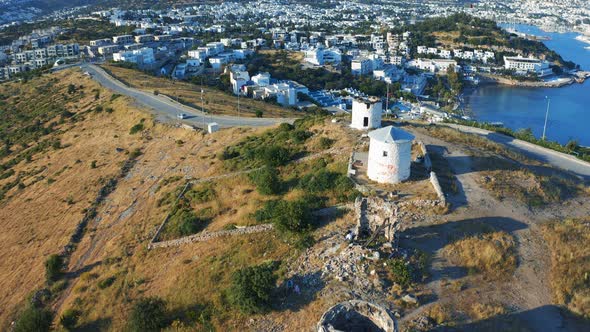 Fly Over Windmills in Bodrum, Turkey