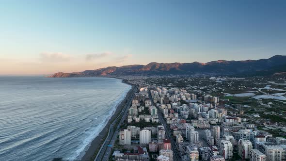 Early morning over the city Aerial View 4 K