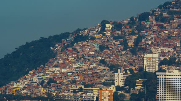 Favela of Vidigal As Seen From Ipanema Beach in the City of Rio De Janeiro During Sunny Day Brazil