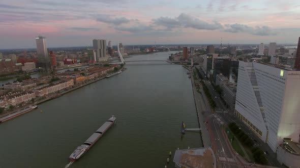 Rotterdam Cityscape with Erasmus Bridge, Aerial