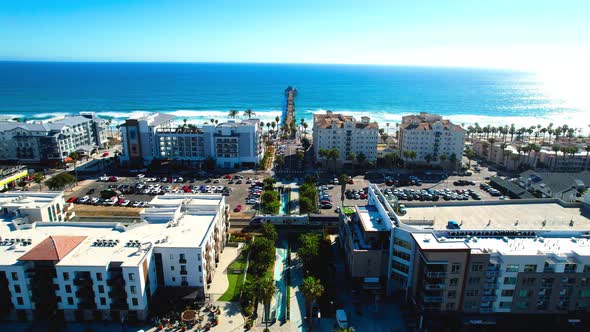 Downtown Oceanside Hotels and Pier Drone