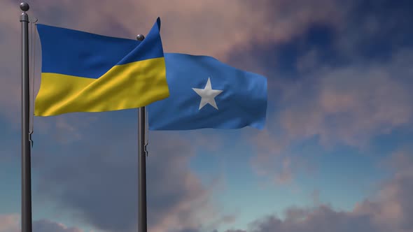 Somalia Flag Waving Along With The National Flag Of The Ukraine - 4K