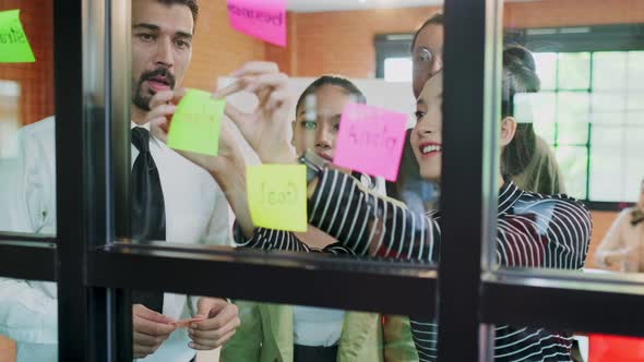 Group of business man and woman people meeting brainstorm and work in office workplace.