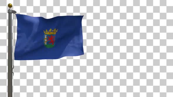 Badajoz Province Flag (Spain) on Flagpole with Alpha Channel
