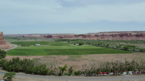 Green Agricultural Farmland in Southwest Utah Desert during Drought, Aerial