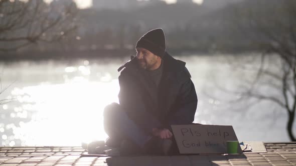 Mature Beggar Asking for Money Help on Street