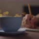 Slow Motion Orbit Shot Man Blue Cup Wood Table Evening Writing Shopping List Holidays Notepad - VideoHive Item for Sale