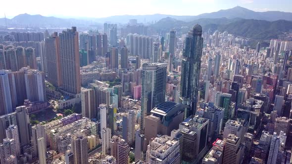 Drone fly over the Hong Kong city