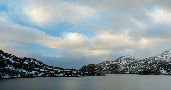 Norwegian Fjord on Sunset Timelapse