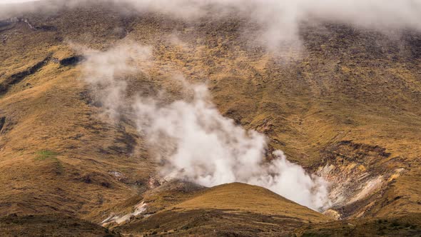 Volcanic Smoke Clouds from Crater of Volcano Mountains in New Zealand Tongariro National Park