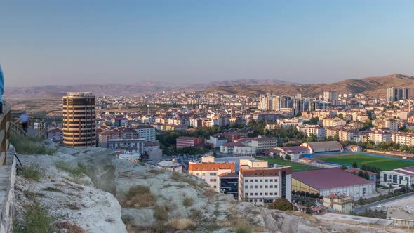 Aerial View From Old Castlethe in Historical City Town of Nevsehir Timelapse