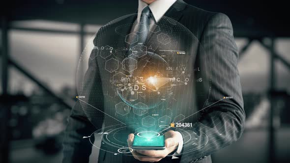 Businessman with App-Based Marketing Hologram Concept