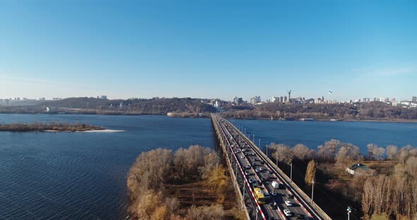 Car Traffic on the Bridge at the Modern City Aerial View