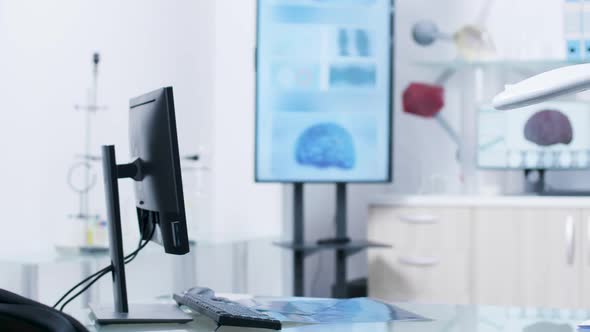 Desk in Front of Modern Laboratory