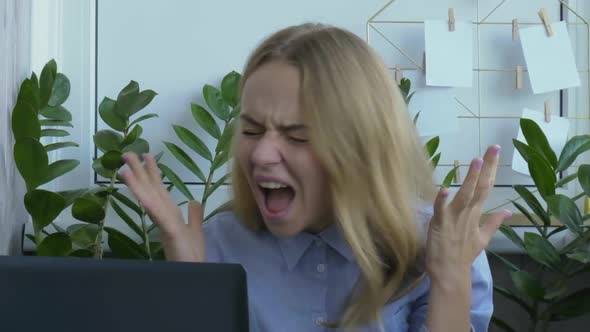 Tired Sleepy Young Caucasian Woman Worker at Desk Workplace