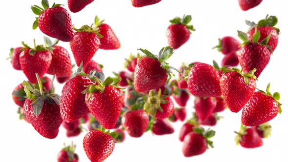 Flying of Strawberry in White Background with Alpha