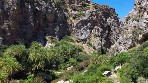 High mountains surrounding the palm forest of Vai on Crete Island, Greece.  It is sunny and you can