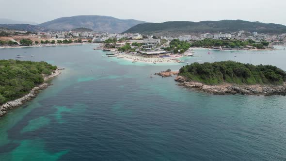 Aerial View of Tropical Beach in Ksamil Islands with Turquoise Water Albania