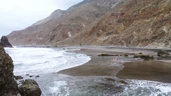 Wild Benijo Beach with Black Volcanic Sand in the Atlantic Ocean