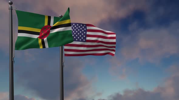 Dominica Flag Waving Along With The National Flag Of The USA - 2K