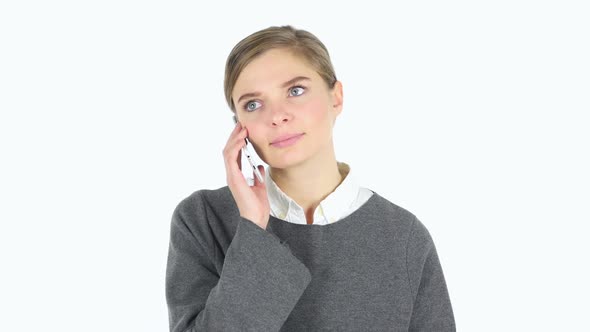 Phone Talk Woman Answering Call White Background