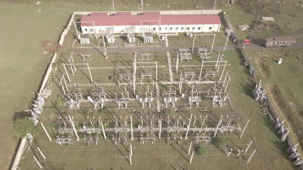 Aerial view of Traction substation of Pokani railway station, Georgia