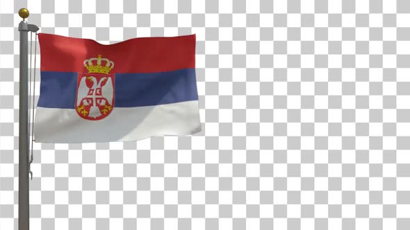 Serbia Flag on Flagpole with Alpha Channel - 4K