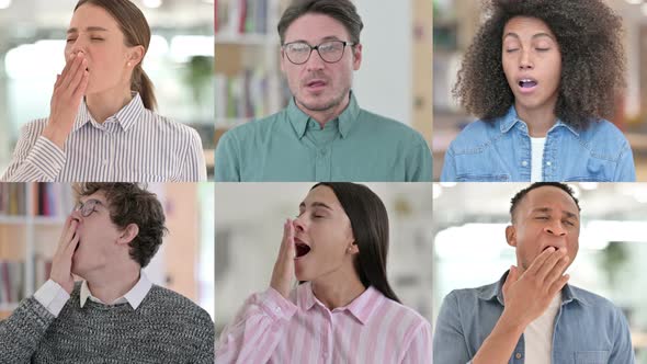 Collage of Sleepy Multiple Race People Yawning