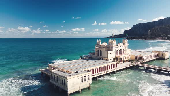 Aerial View of Mondello Coastline and Beach Resort in Palermo Italy