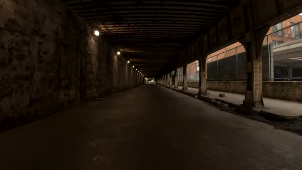 old dark creepy railroad tunnel drive through 4k pov