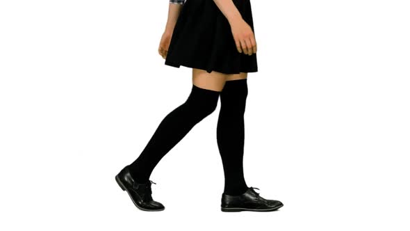 Walking Female Legs in Black Mini Skirt and Stockings, Alpha Channel