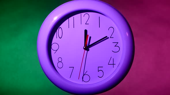 White Clock on Colorful Background, Night