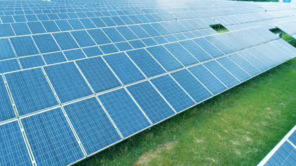 Aerial View of Solar Panels Farm Solar Cell