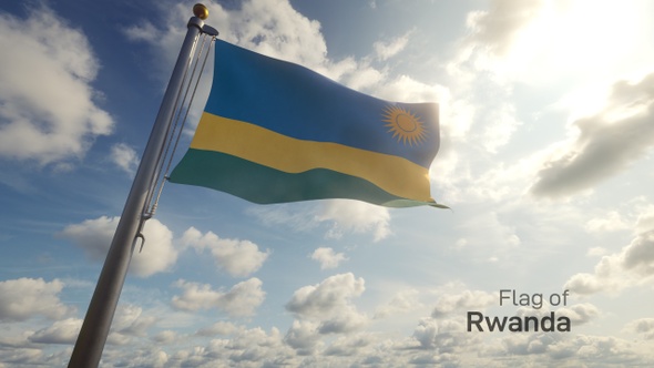 Rwanda Flag on a Flagpole