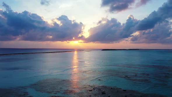 Aerial view nature of relaxing sea view beach break by transparent ocean and clean sandy background 