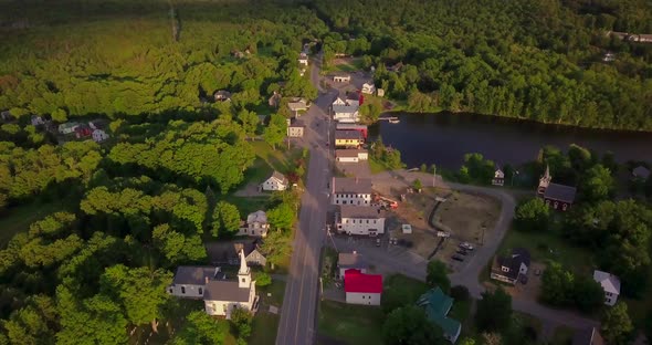 4K aerial footage of a small town in northern Maine. Monson is an up and coming artist community. Fl