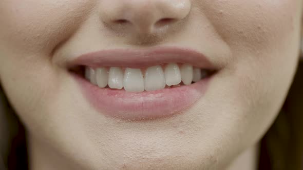 Happy Smile with White Teeth Macro Close Up View