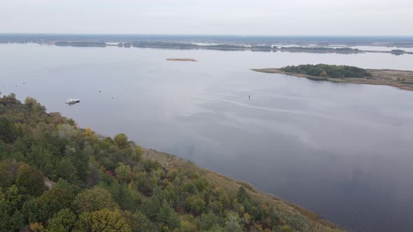 Aerial View of the Dnipro River - the Main River of Ukraine