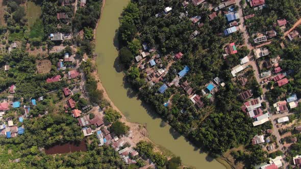 Aerial clip of the Sangkae River and outlying areas in Battambang Cambodia