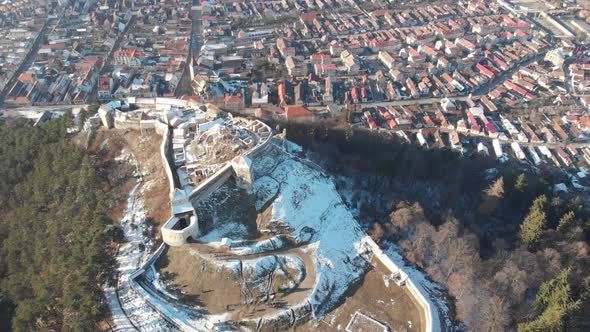 Aerial View of Rasnov Fortress Near Brasov Transylvania Romania